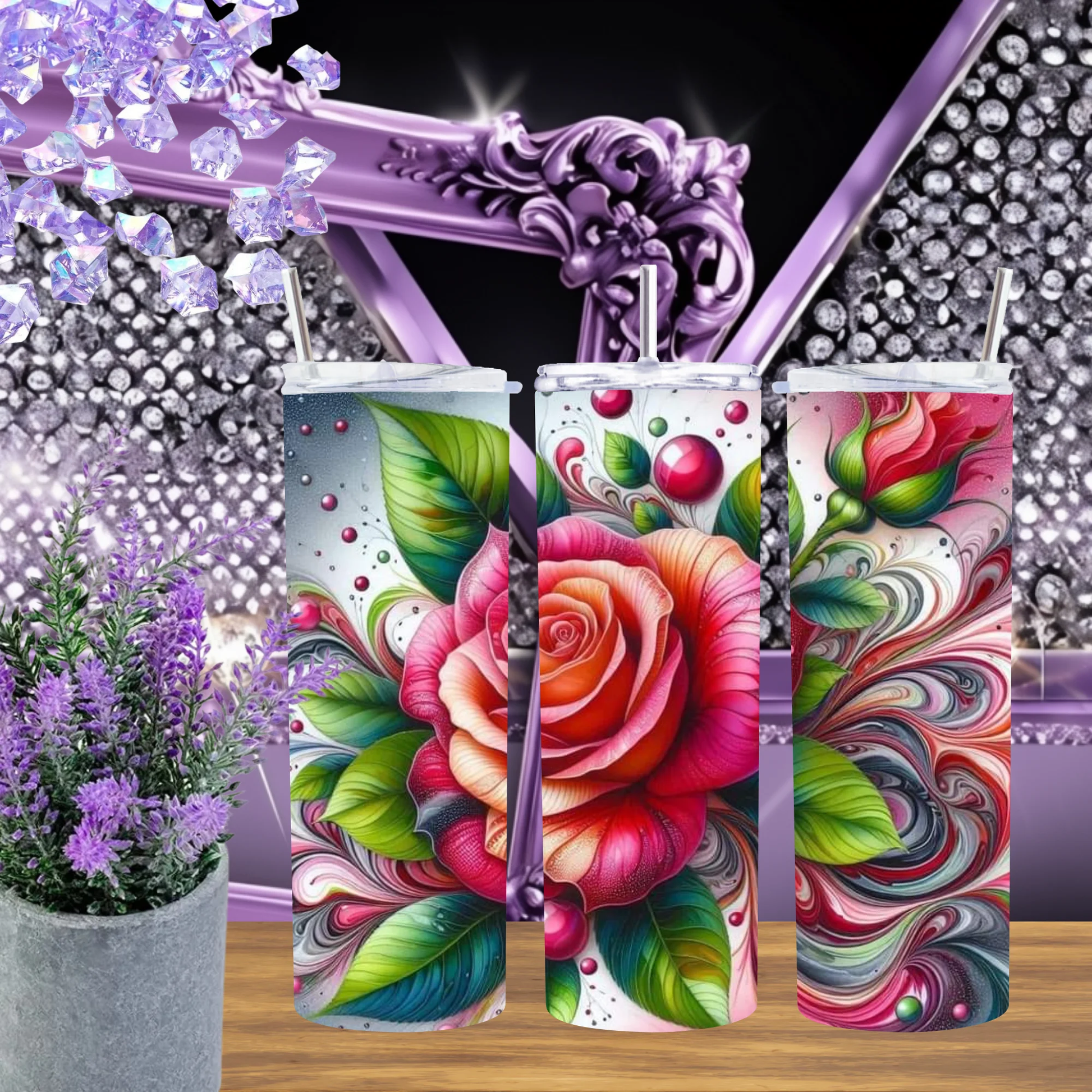 Radiant Red Rose 20oz Tumbler Floral Watercolor 30oz Cup Elegant Botanical Drinkware Gift For Her Garden Travel Mug by Marie Gems