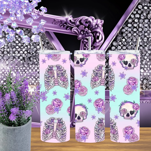 Pastel Goth Skull 20oz Tumbler And Floral Skeleton 30oz Cup Spooky Cute Aesthetic Drinkware Gift For Her by Marie Gems