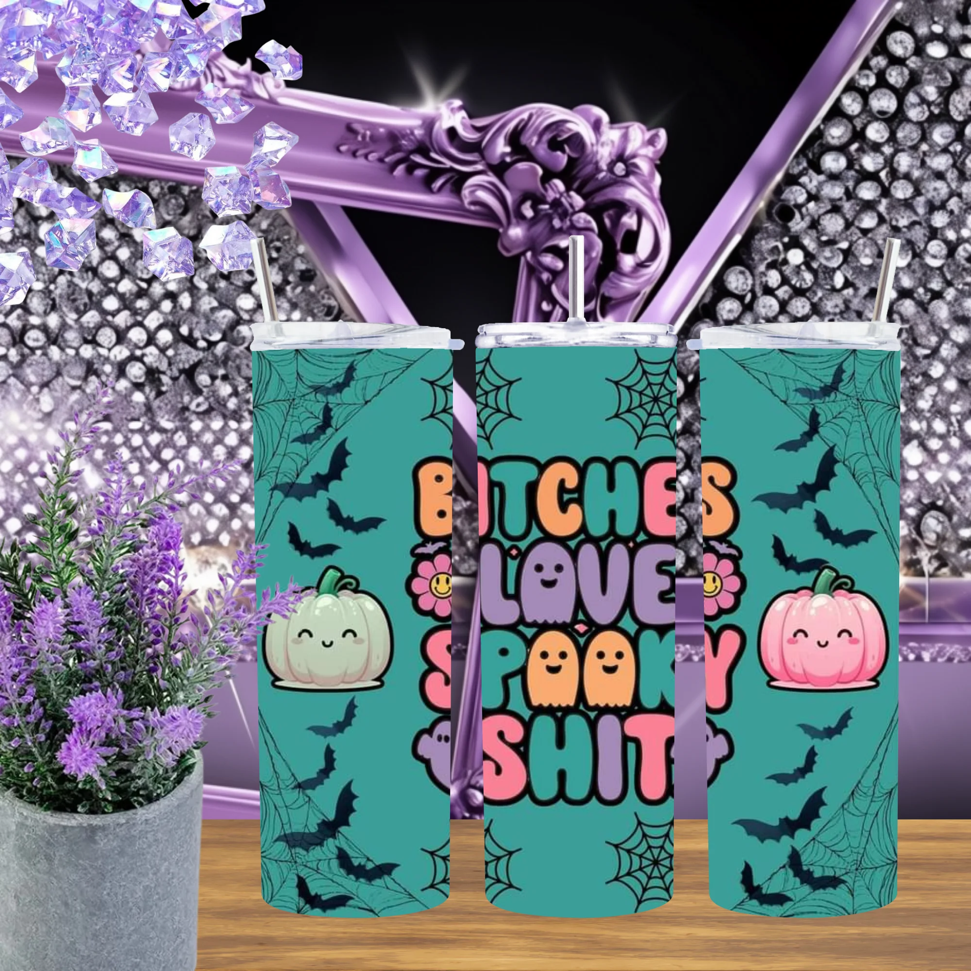 Spooky Halloween 20oz Tumbler and 30oz Stainless Steel Cup with Ghost Pumpkin Design Gothic Aesthetic Drinkware Gift by Marie Gems