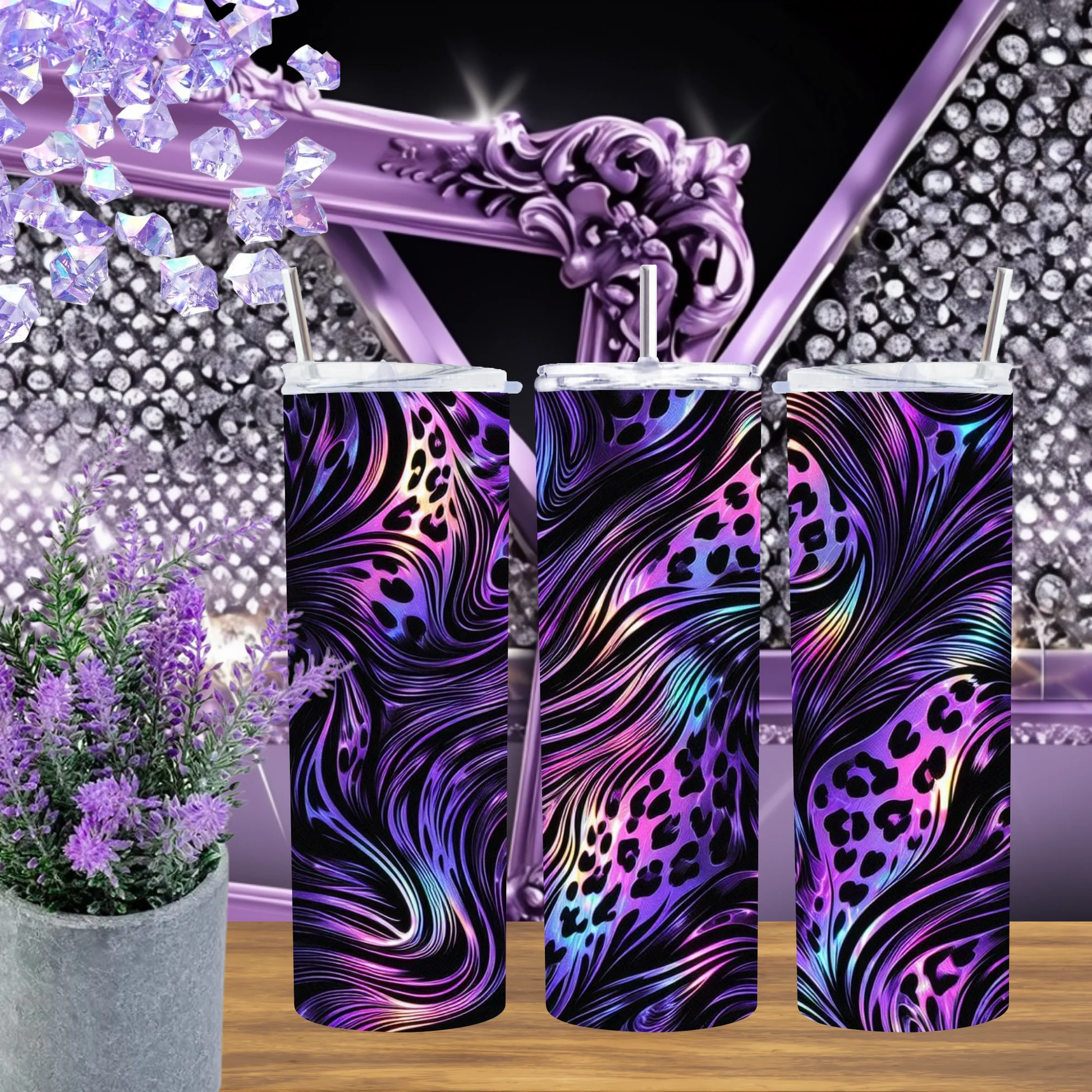 Purple Leopard 20oz Tumbler And 30oz Stainless Steel Cup Neon Animal Print Mug Agate Drinkware Gift For Her Bold by Marie Gems