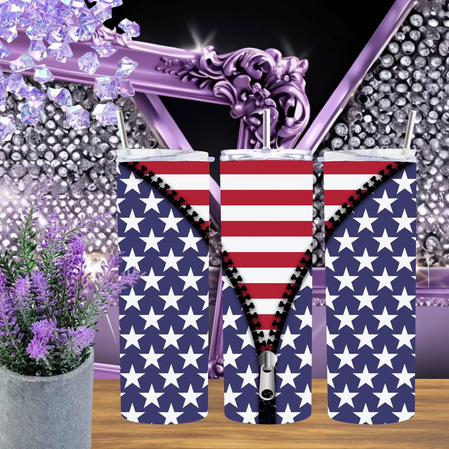 American Flag 20oz Tumbler and 30oz Stainless Steel Cup Patriotic Travel Mug Stars and Stripes Gift July 4th by Marie Gems