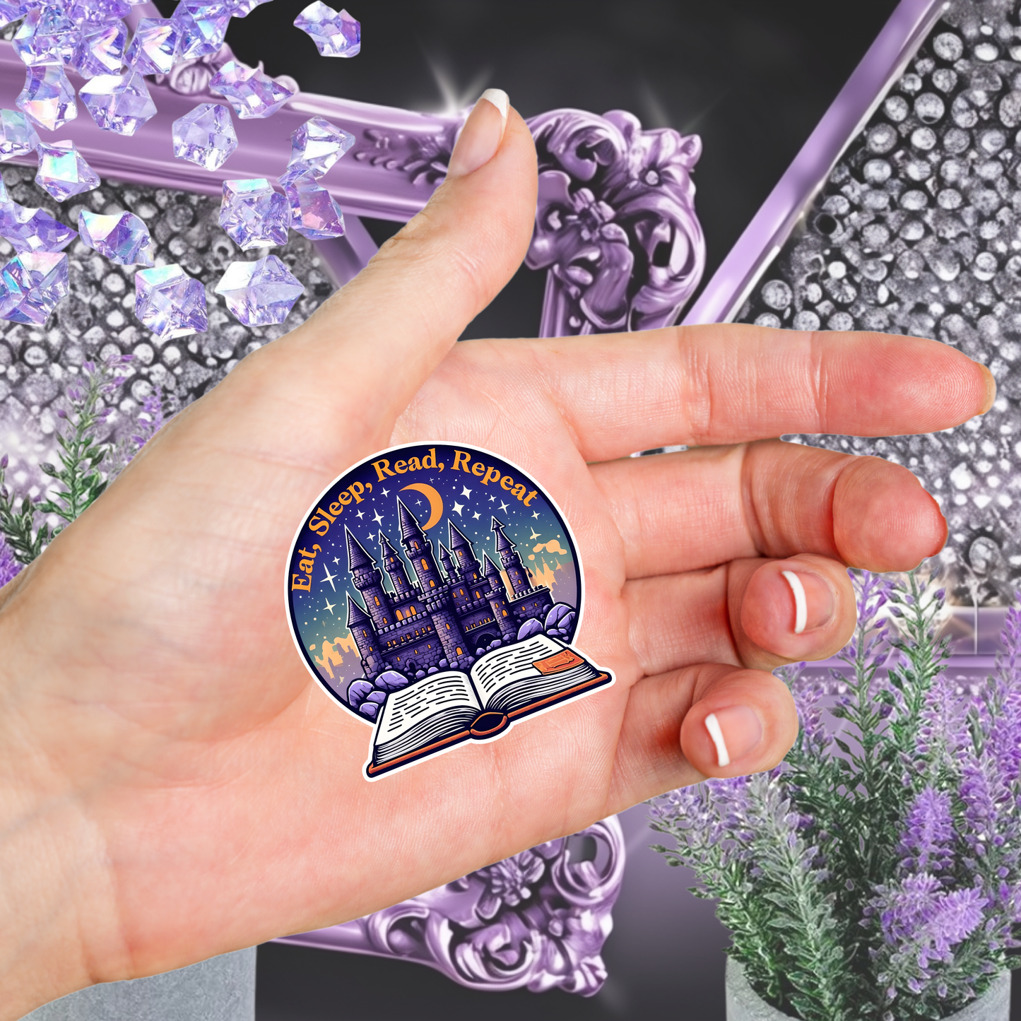 Eat, Sleep, Read, Repeat Castle & Book Sticker - Magical Literary Decal for Readers