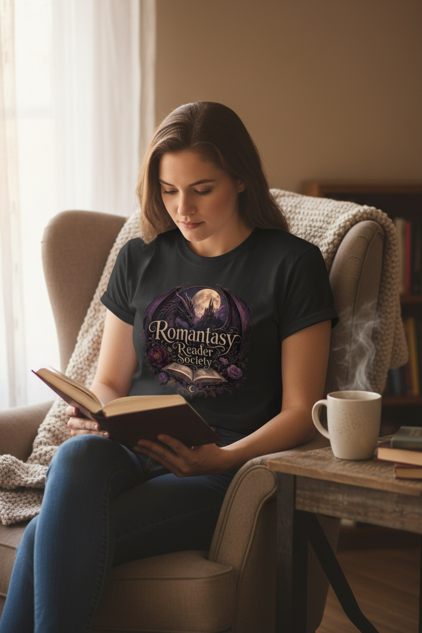 Romantasy Reader Gift-Ready Unisex Graphic T-Shirt showing romantasy reader shirt artwork with romantasy reader shirt, fantasy romance shirt, bookish graphic tee, product image 4