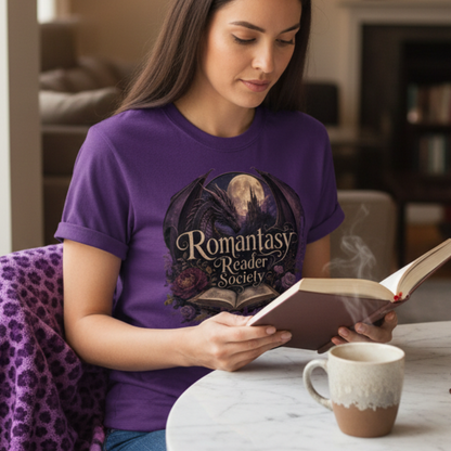 Romantasy Reader Gift-Ready Unisex Graphic T-Shirt showing romantasy reader shirt artwork with romantasy reader shirt, fantasy romance shirt, bookish graphic tee