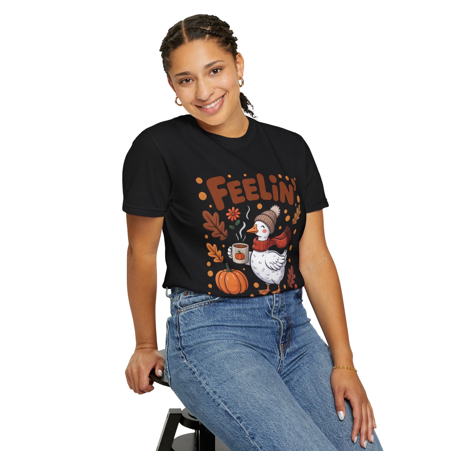 Feelin' Cozy Comfort Colors T-shirt - Autumn Duck with Pumpkin Spice Latte Graphic Tee