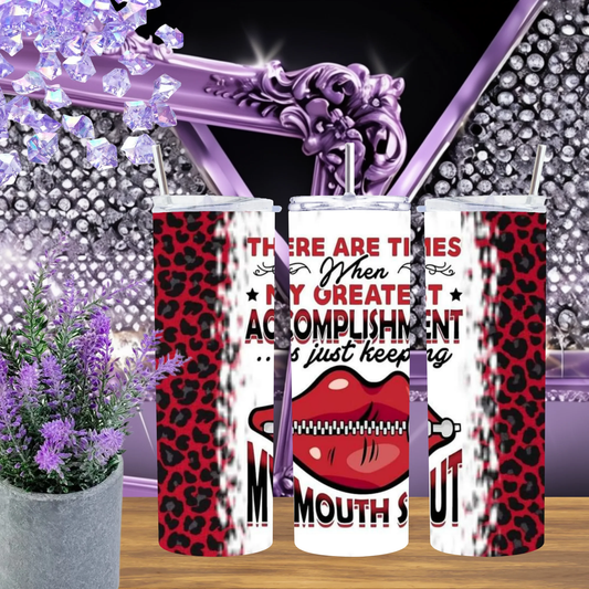 Sassy Quote Tumbler 20oz and 30oz Red Leopard Lips Zipper Mug Funny Sarcastic Gift for Her Bold Aesthetic Drinkware Cup by Marie Gems