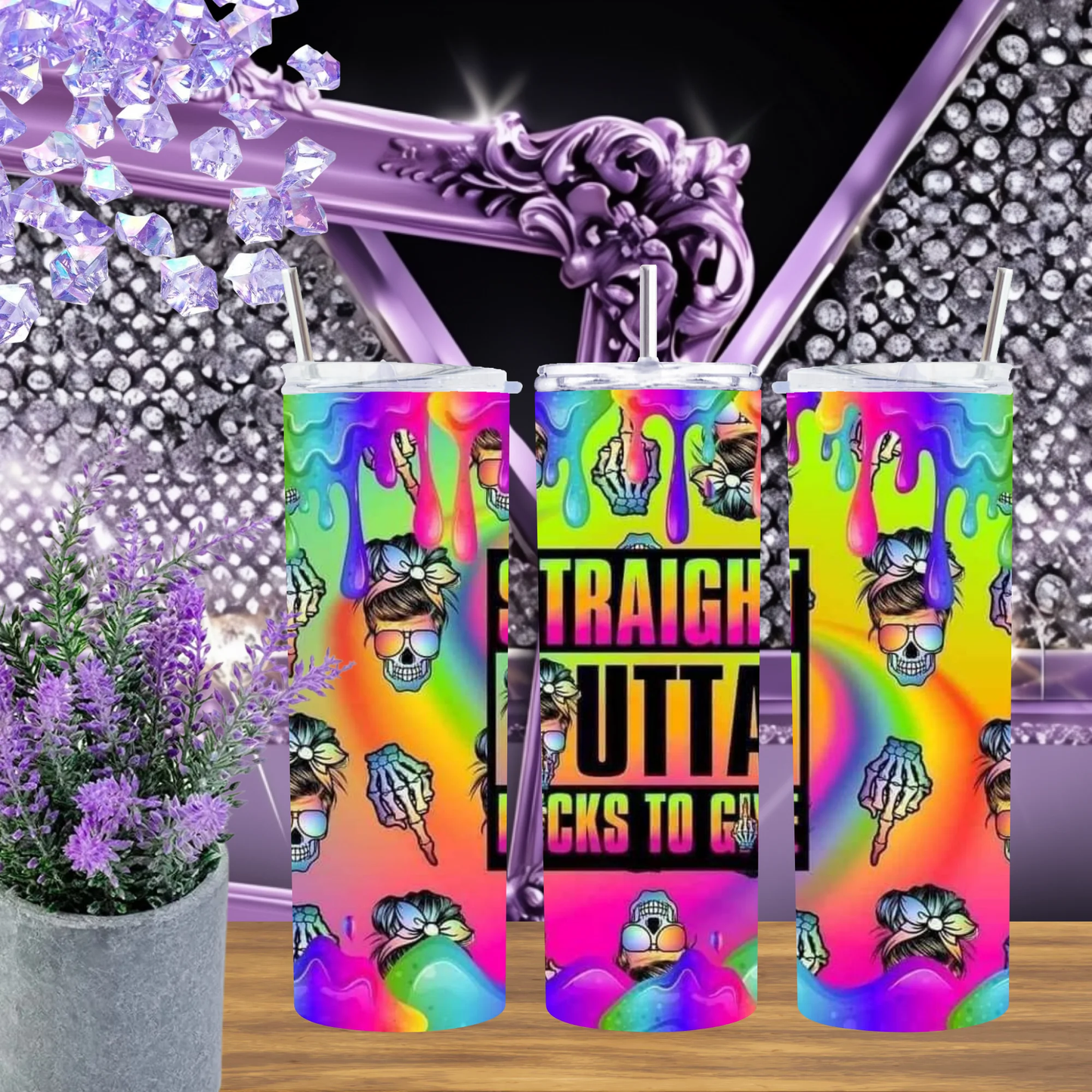 Sarcastic 20oz Tumbler 30oz Stainless Steel Cup Rainbow Drip Skeleton Mug Neon Aesthetic Drinkware by Marie Gems