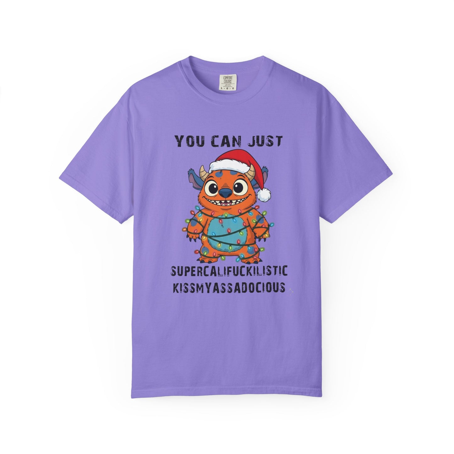 Funny Christmas Monster T-Shirt: Holiday Lights Alien Creature with Santa Hat | Adult & Kid Festive Gag Gift Tee