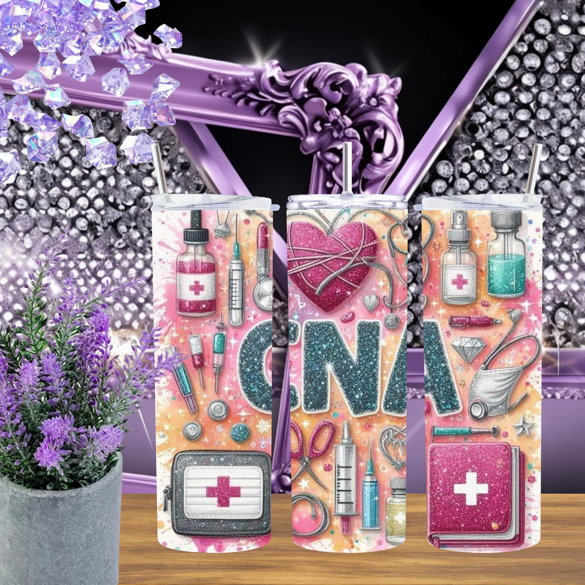 CNA Life 20oz Tumbler, 30oz Stainless Steel Cup, Glitter Medical Tools Mug, Nursing Assistant Gift for Her, Healthcare Aesthetic Drinkware by Marie Gems