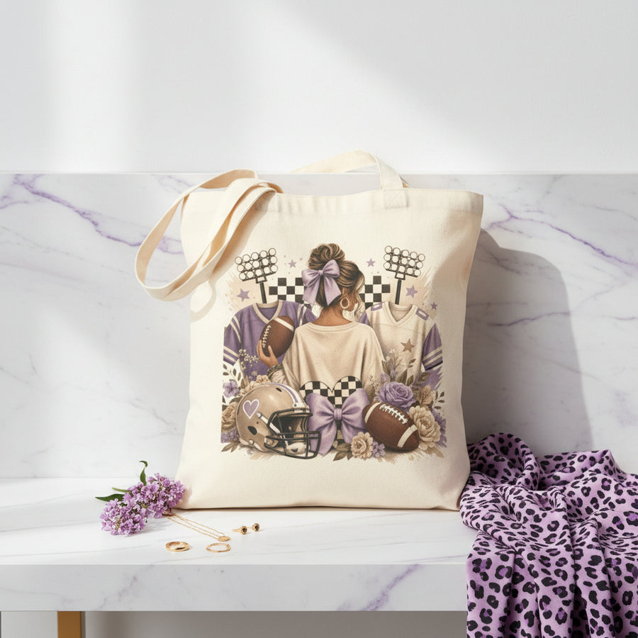 Vintage Football Collage 15x16 Cotton Canvas Tote Bag showing vintage football collage tote bag artwork with canvas tote bag, made to order, gift for her, product image 2