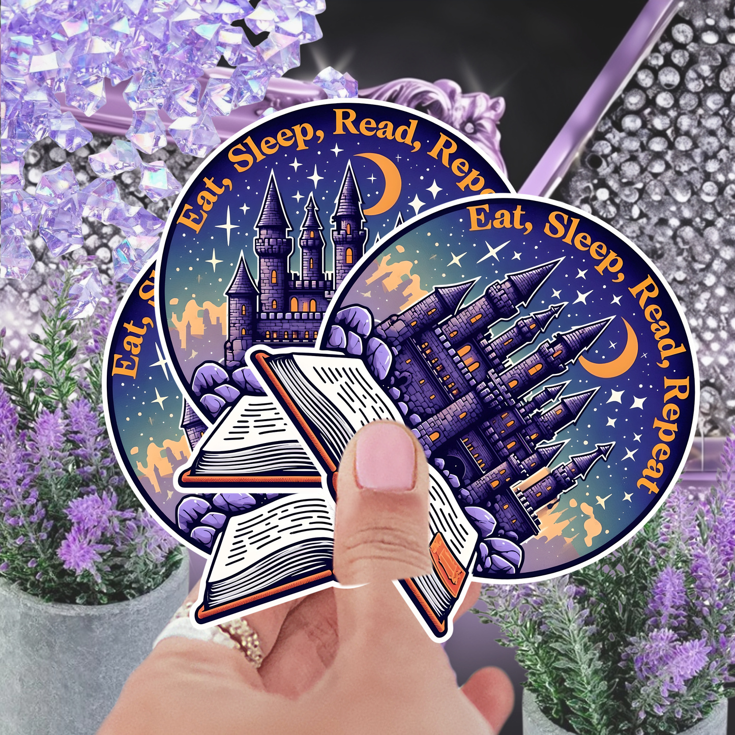 Eat, Sleep, Read, Repeat Castle & Book Sticker - Magical Literary Decal for Readers