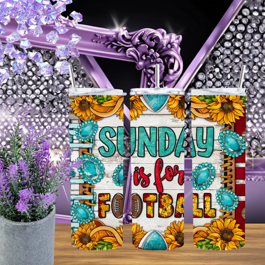 Football Sunday 20Oz Tumbler And 30Oz Stainless Steel Cup Sunflower Turquoise Western Mug Gameday Gift For Mom by Marie Gems