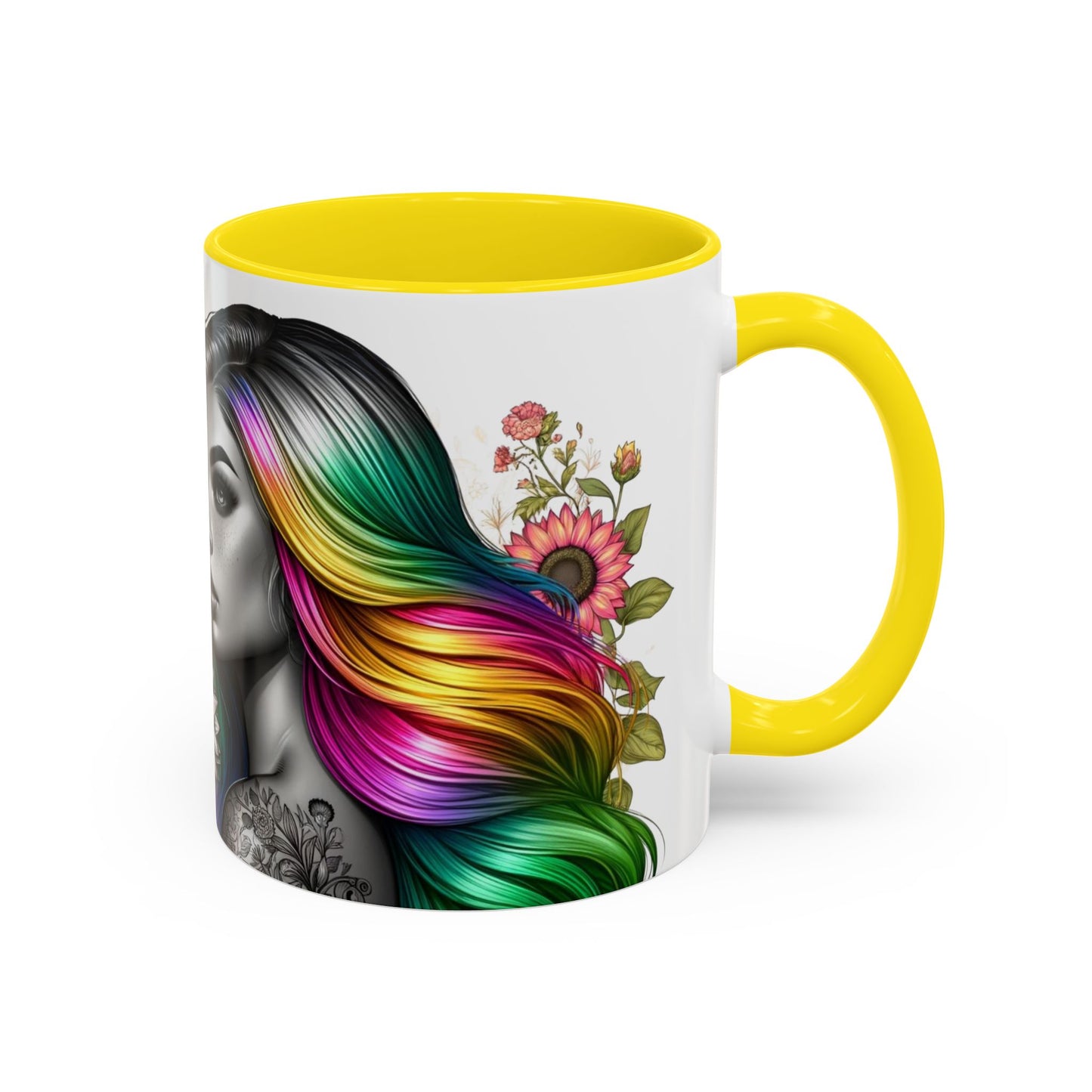 Colorful Floral Art Accent Coffee Mug - 11oz & 15oz