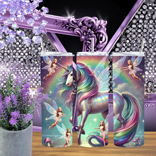 Unicorn and Fairies Celestial Fantasy Tumbler 20oz 30oz Travel Mug Magical Rainbow Drinkware Gift for Girls by Marie Gems