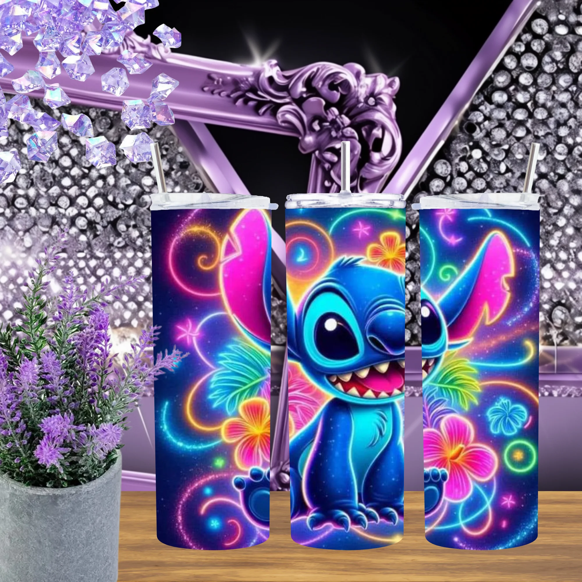 Neon Alien Tropical Blue 20oz Tumbler And 30oz Cup Vibrant Cartoon Drinkware Ohana Family Travel Mug Summer Beach Gift by Marie Gems