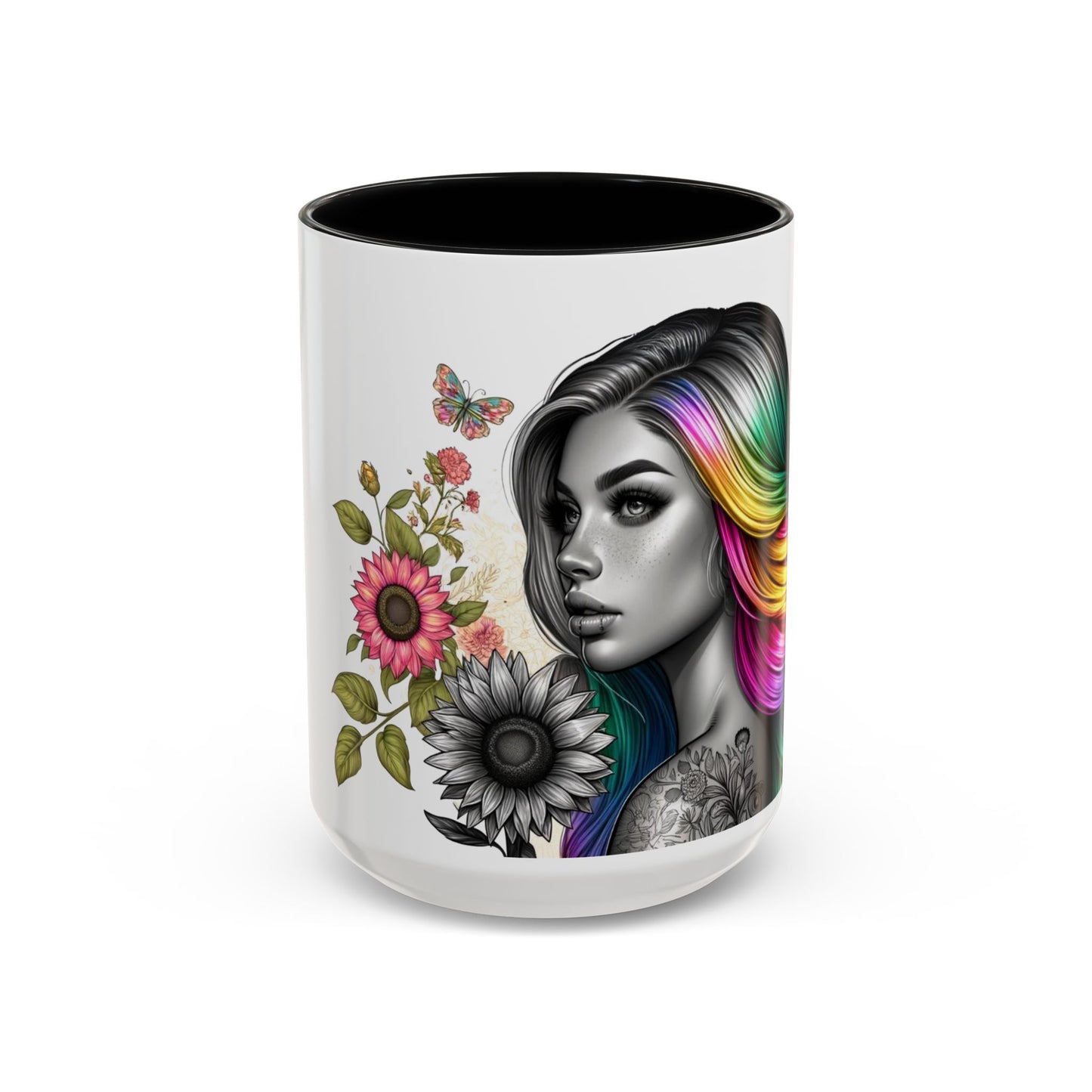 Colorful Floral Art Accent Coffee Mug - 11oz & 15oz