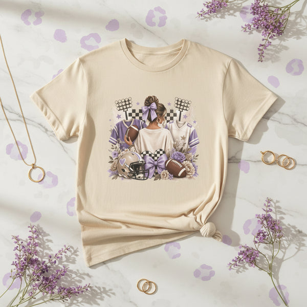 Football Mom Handmade Gift-Ready Unisex Graphic T-Shirt showing football mom shirt artwork with made to order, gift for her, graphic shirt