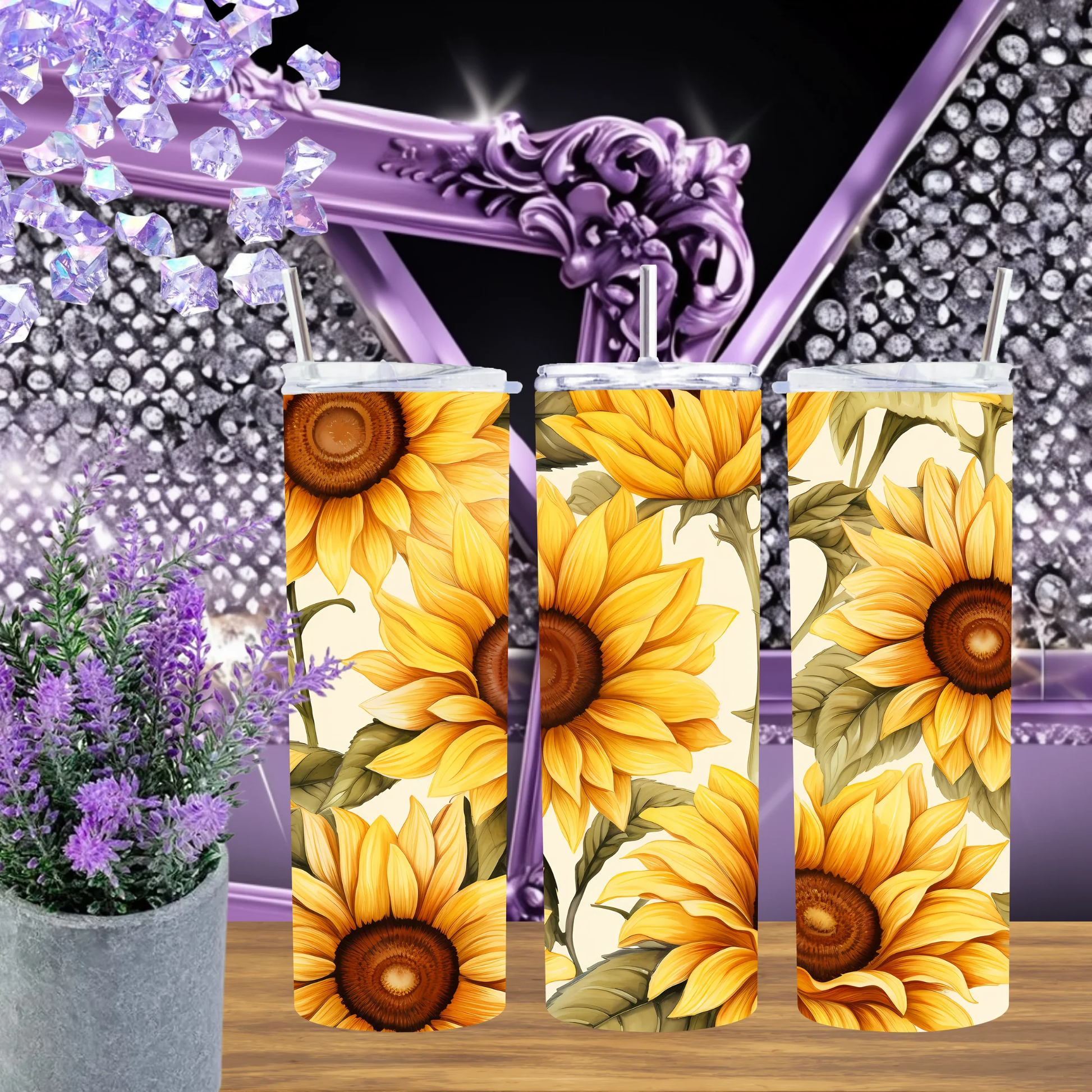 Golden Sunflower 20oz Tumbler 30oz Stainless Steel Cup Rustic Farmhouse Drinkware Travel Mug Yellow Floral Gift For Her by Marie Gems