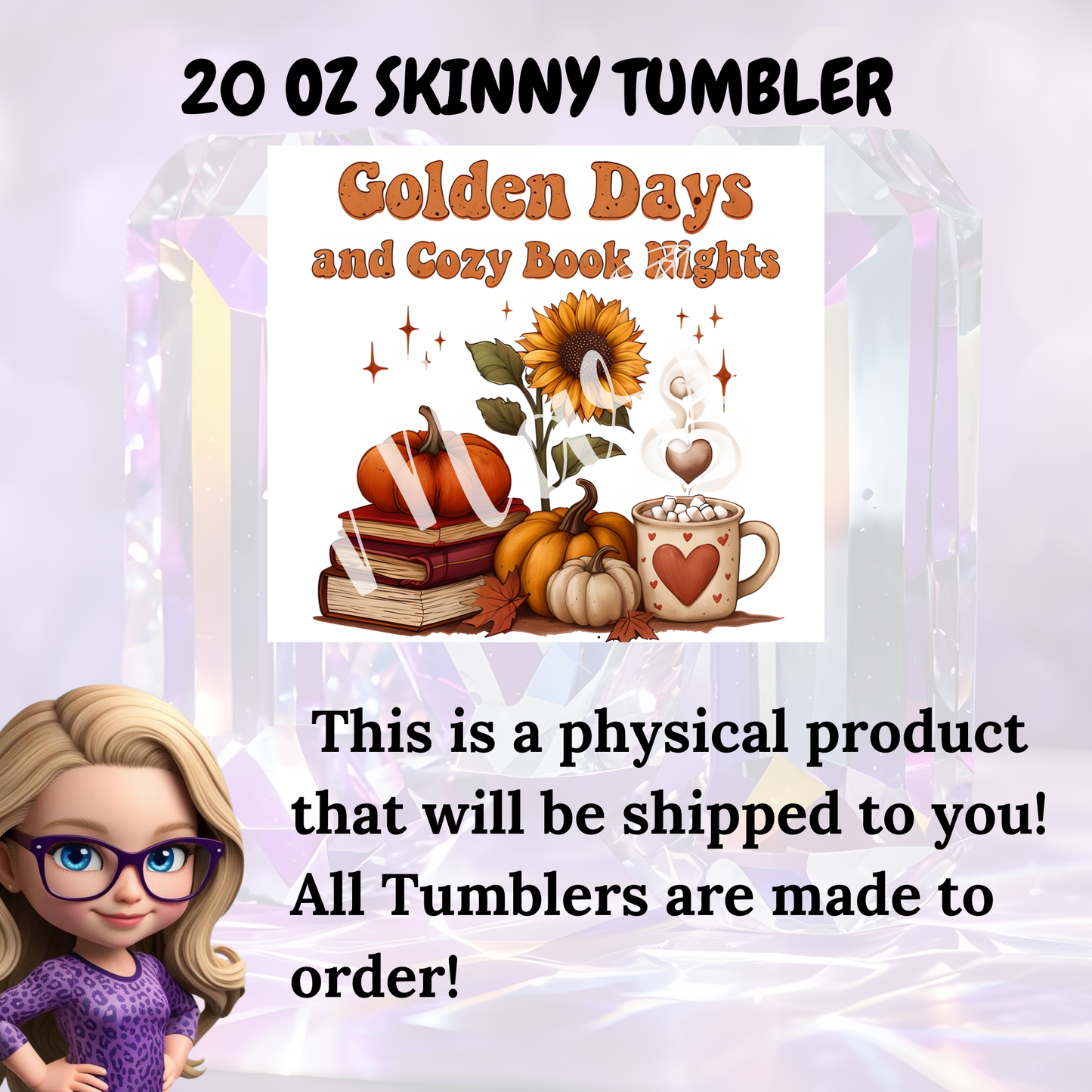 Golden Days & Cozy Book Nights 20oz Skinny Tumbler, Book Lover Fall Mug, Autumn Aesthetic Drinkware, Physical Tumbler for Readers