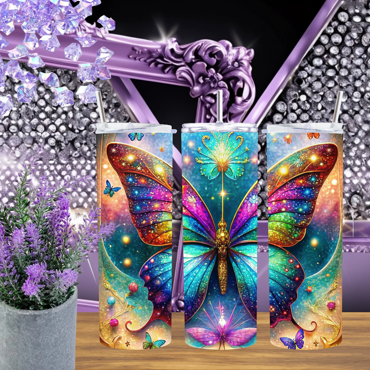 Enchanted Butterfly 20oz Tumbler And Magical Nebula 30oz Cup Celestial Drinkware For Moms And Teachers Gift by Marie Gems