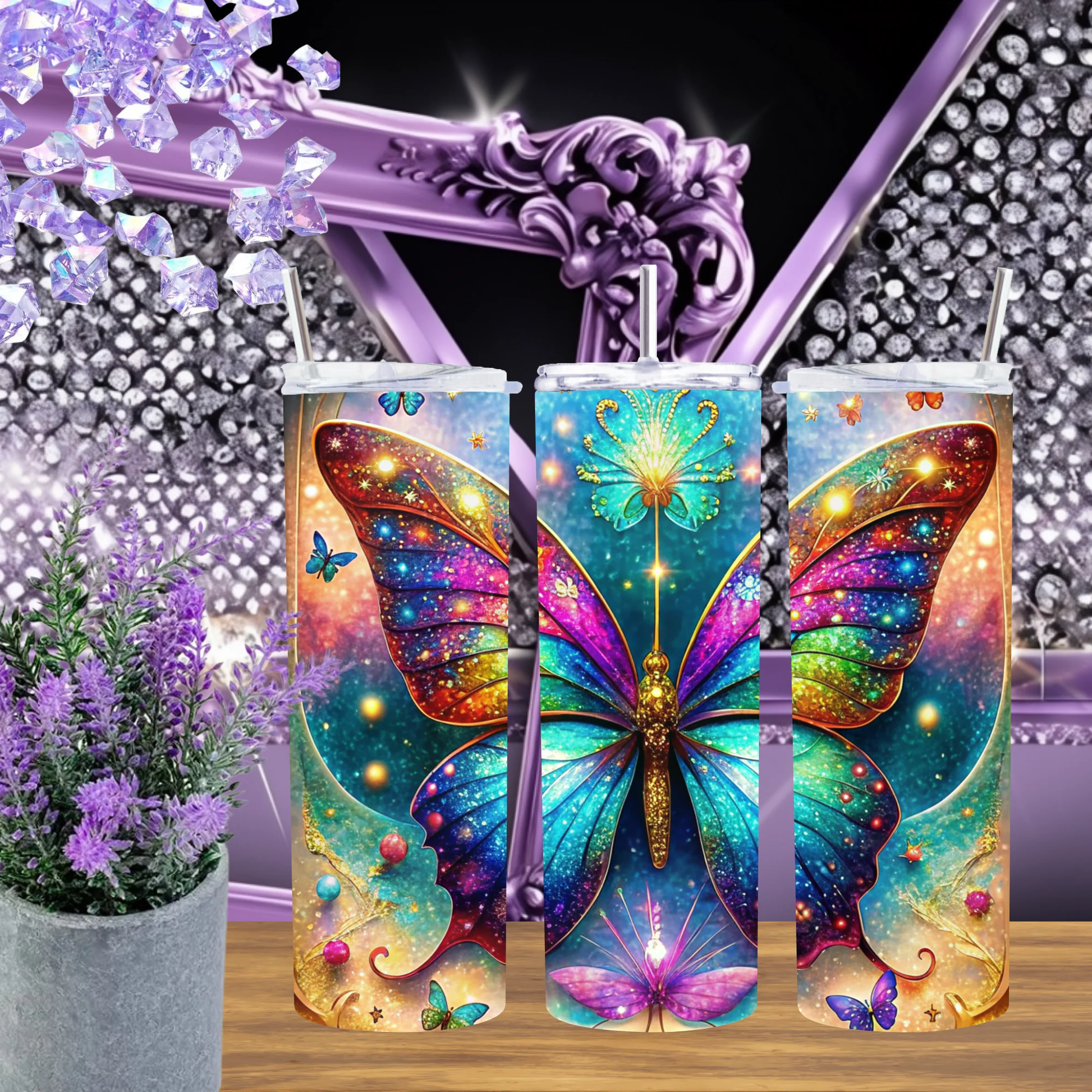 Enchanted Butterfly 20oz Tumbler And Magical Nebula 30oz Cup Celestial Drinkware For Moms And Teachers Gift by Marie Gems