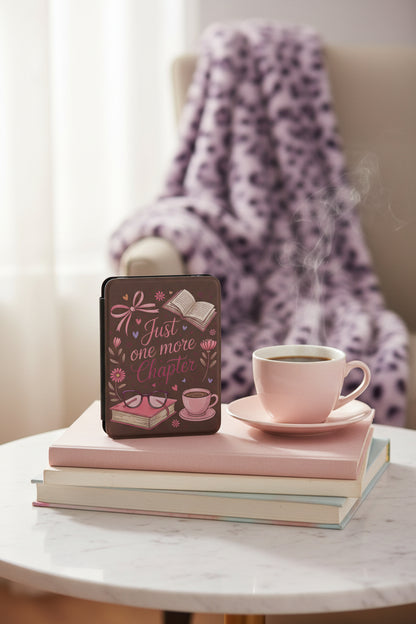 Just One More Chapter Alternate 7-Inch Kindle Paperwhite Case showing a charming floral coffee and glasses design, product image 3