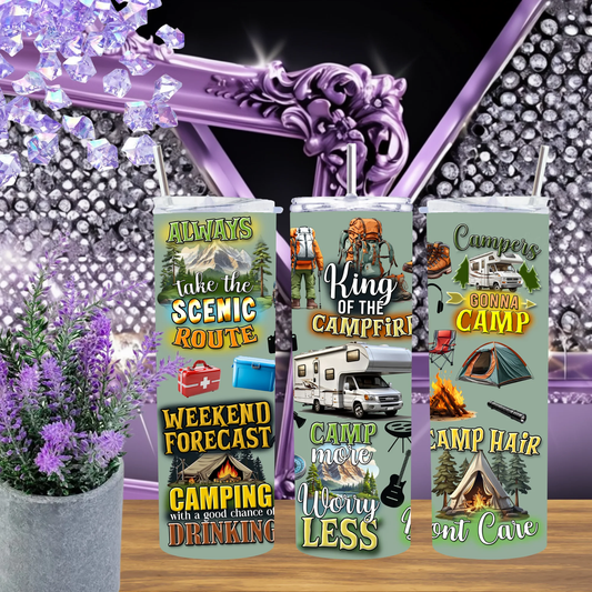 King of the Campfire 20oz Tumbler Camping Gift for Campers RV Life Travel Mug Outdoorsy Adventure Cup Stainless Steel by Marie Gems