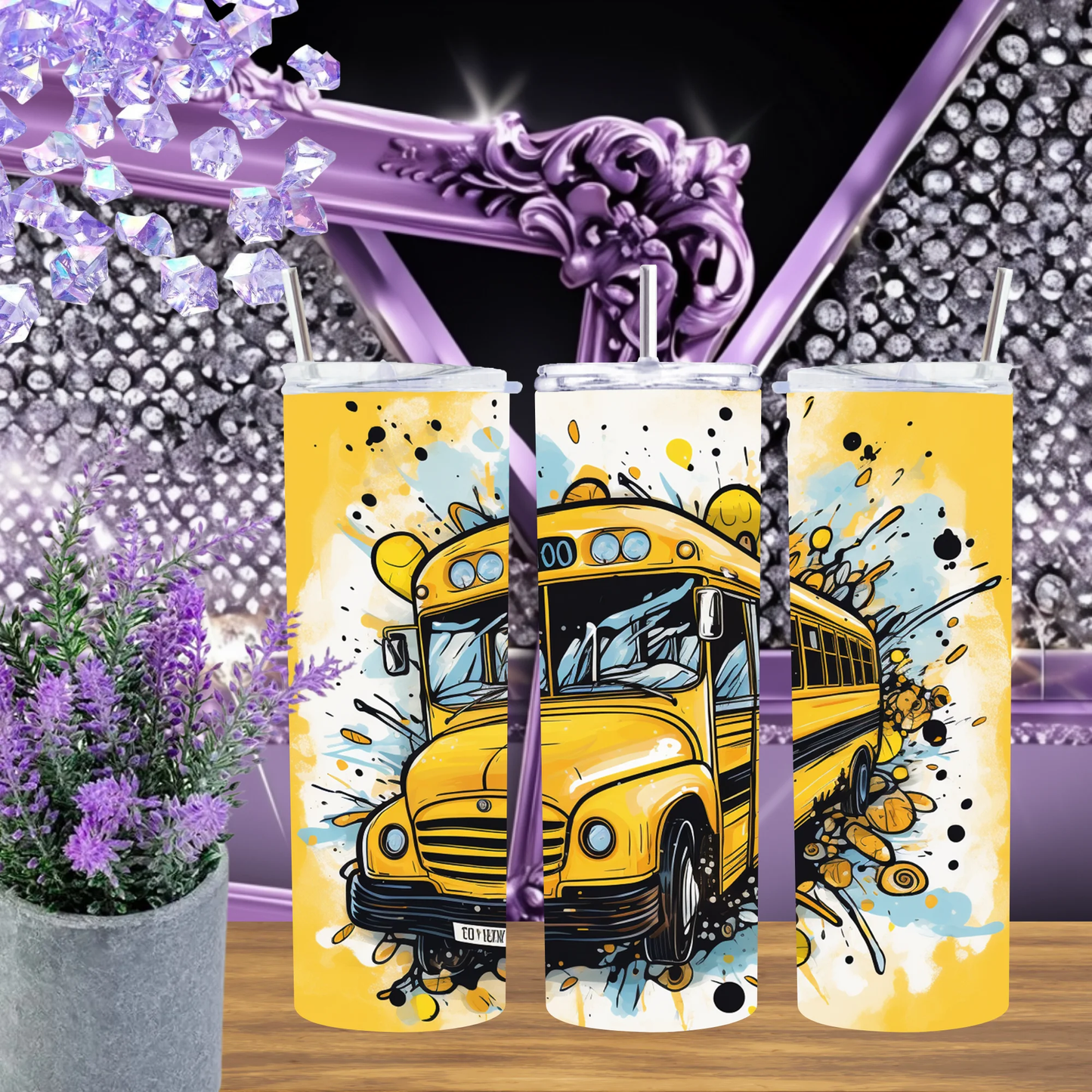 Yellow School Bus 20oz Tumbler Mug Back To School Drinkware Bus Driver Appreciation Gift Graffiti Art Stainless Steel by Marie Gems