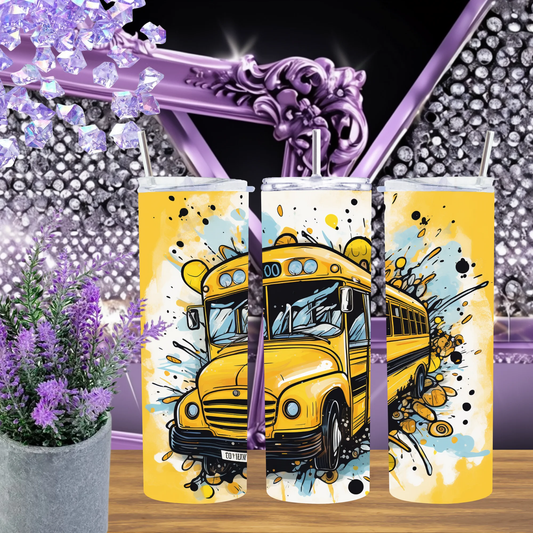 Yellow School Bus 20oz Tumbler Mug Back To School Drinkware Bus Driver Appreciation Gift Graffiti Art Stainless Steel by Marie Gems