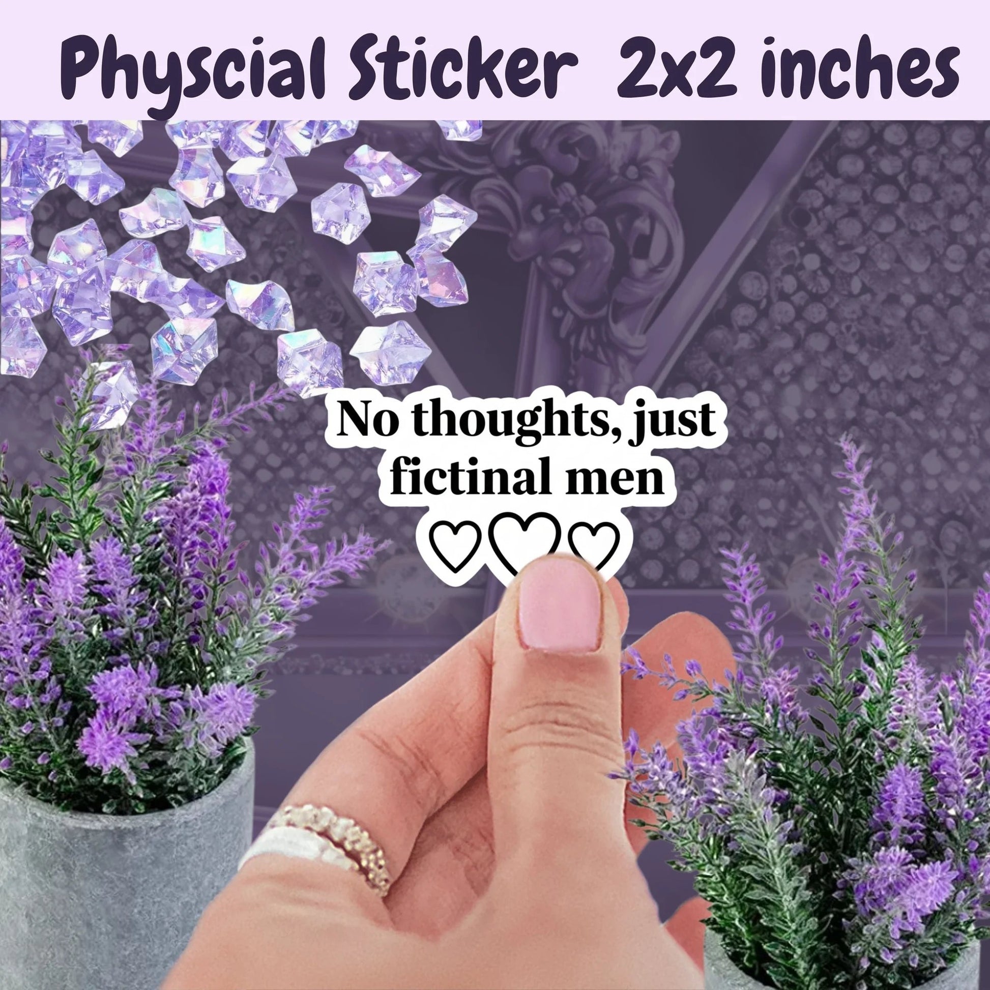 Fictional Men No Thoughts Just Fictional Men Sticker With White Outline And Hearts Funny BookTok Reader Sticker by Marie Gems