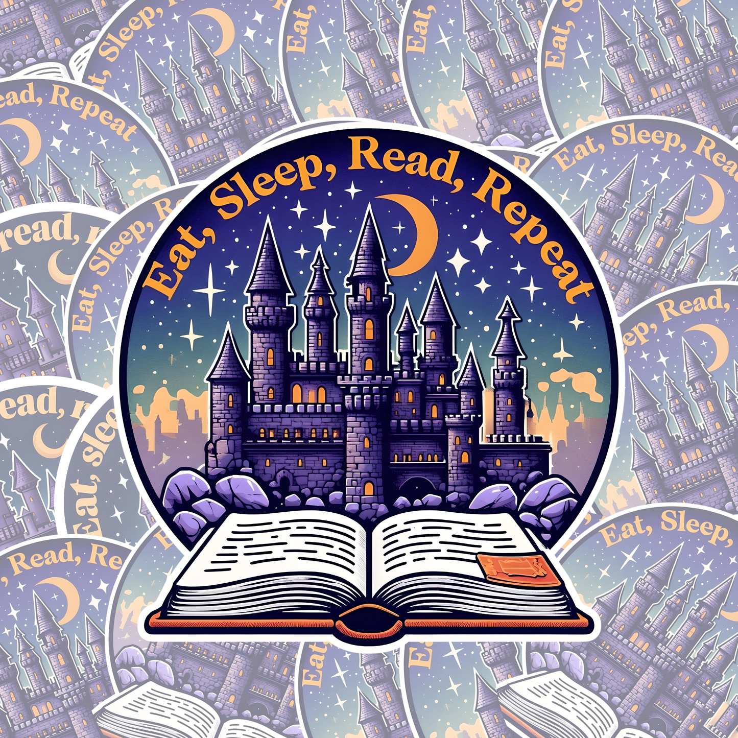 Eat, Sleep, Read, Repeat Castle & Book Sticker - Magical Literary Decal for Readers