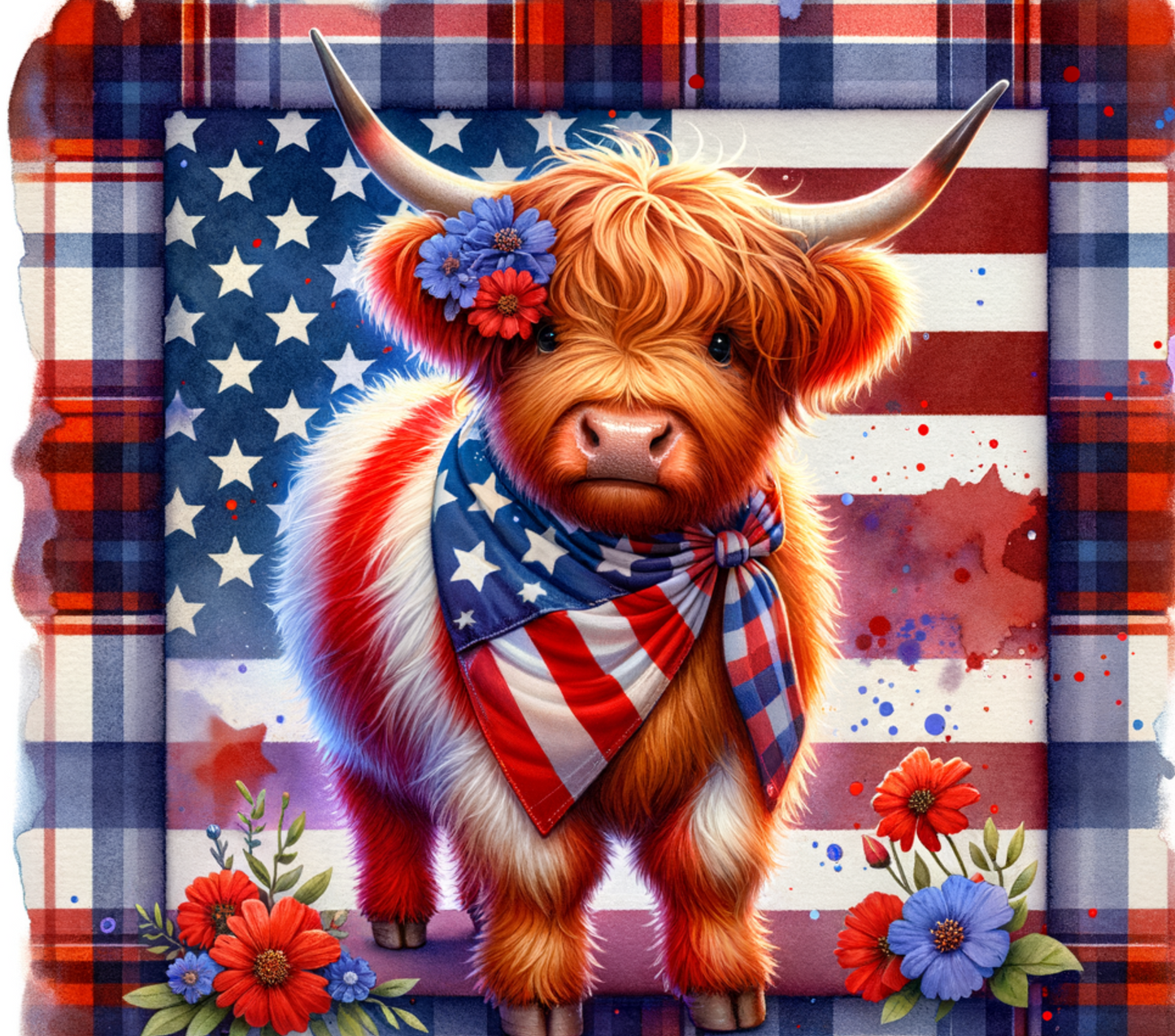 Patriotic Highland Cow 20 oz Tumblers: Festive 4th of July & USA Flag Designs | Insulated Drinkware