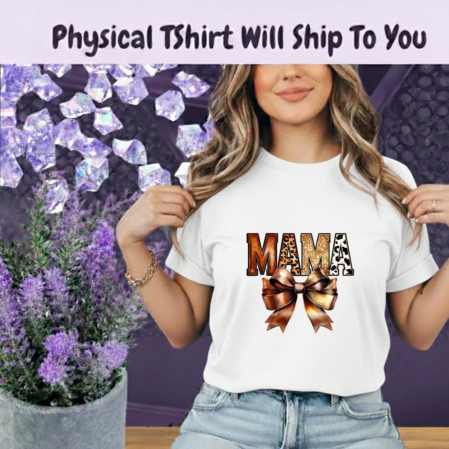 Western Mama T Shirt Leopard Print Gold Glitter Bow Boho Tee For Cowgirl Moms And Rodeo Lovers by Marie Gems