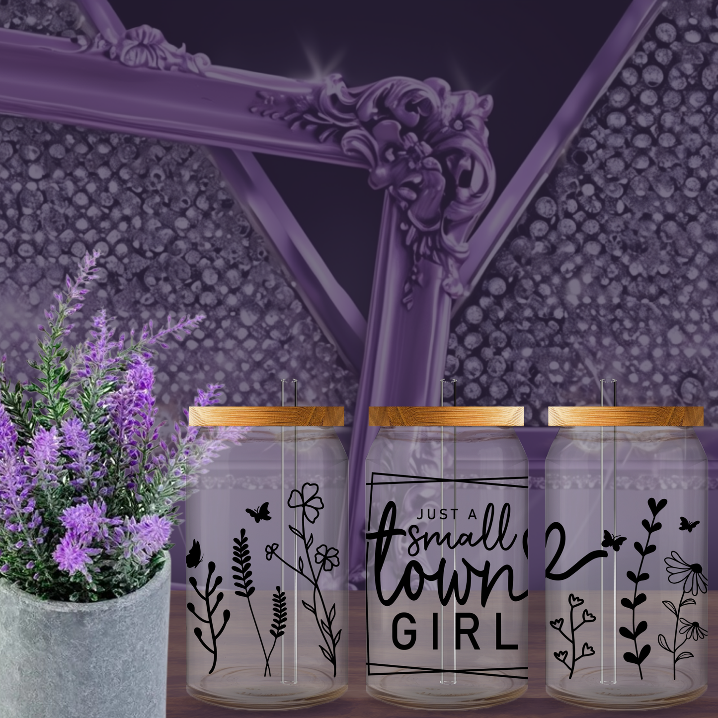 Just a Small Town Girl Libbey Glass 16oz Can Cup with Lid and Straw – Cute Country Iced Coffee Tumbler Gift for Her