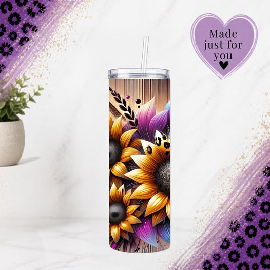 Purple Sunflower 20oz Tumbler Leopard Print 30oz Cup Animal Print Floral Drinkware Western Travel Mug Gift for Her with straw