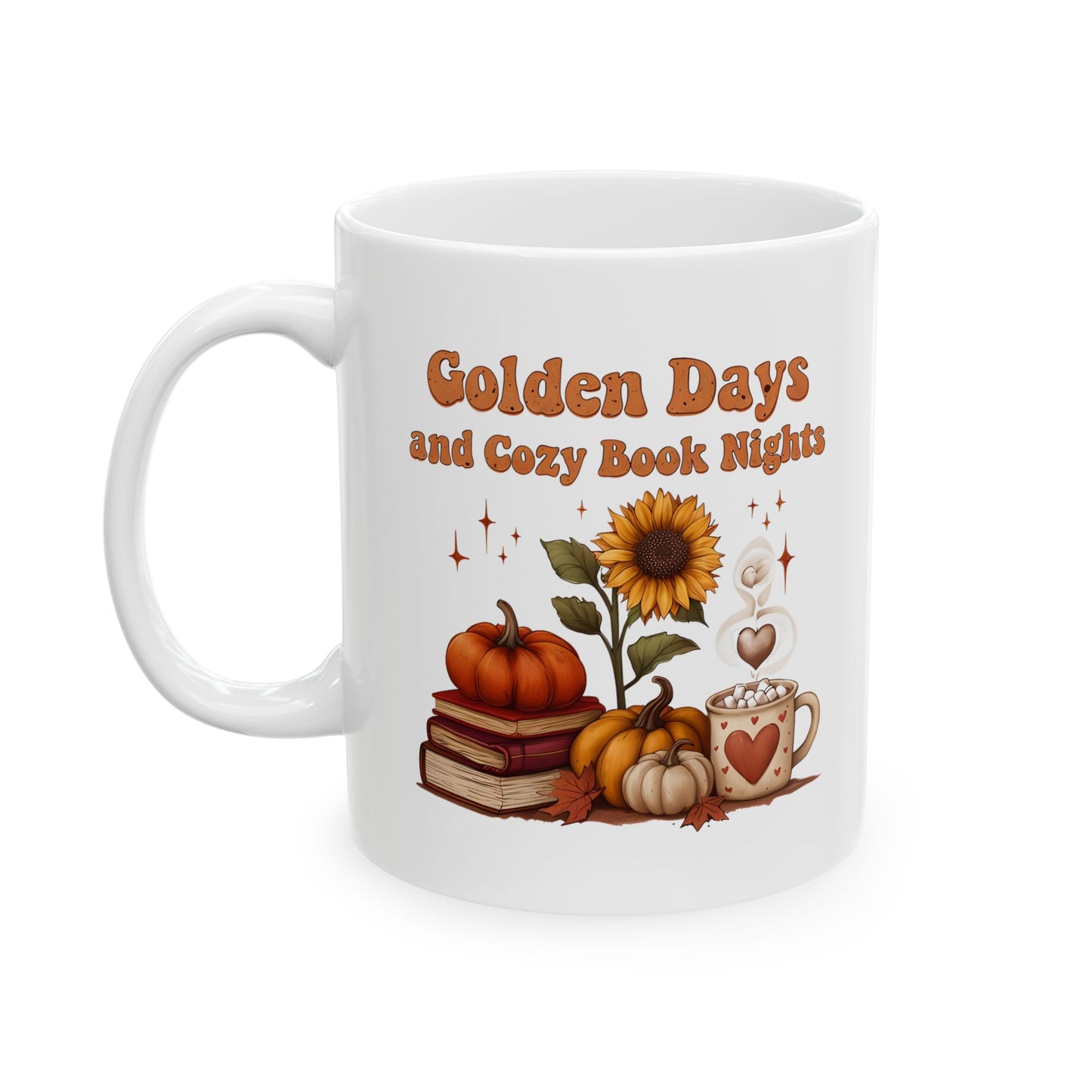 Golden Days and Cozy Book Nights Mug, Autumn Reading Coffee Cup, Fall Vibes Mug, Cozy Season Drinkware, Bookworm Gift, Literary Drinkware