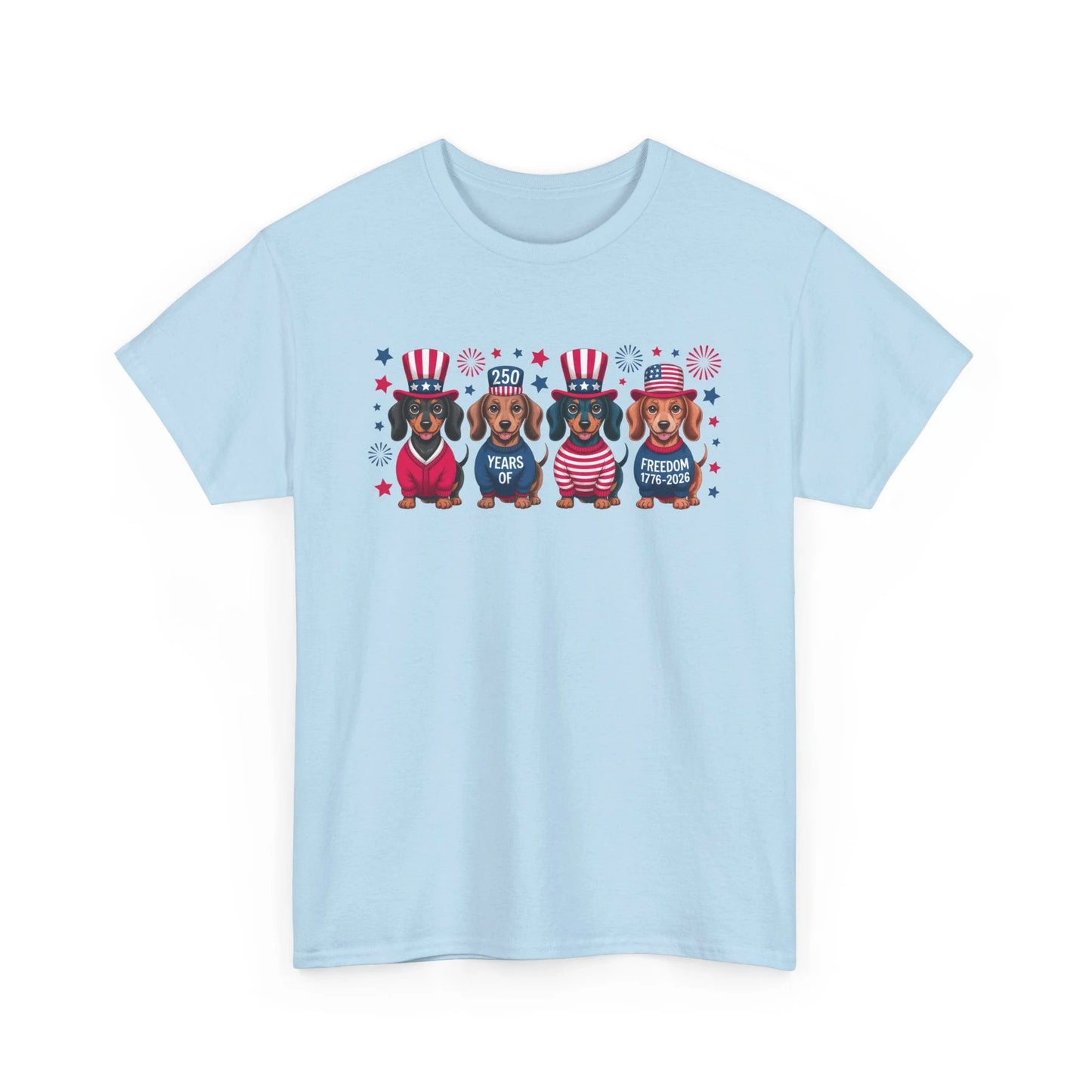 Patriotic Dachshunds Tee - Cute 4th of July Dogs in USA Hats Shirt by Printify