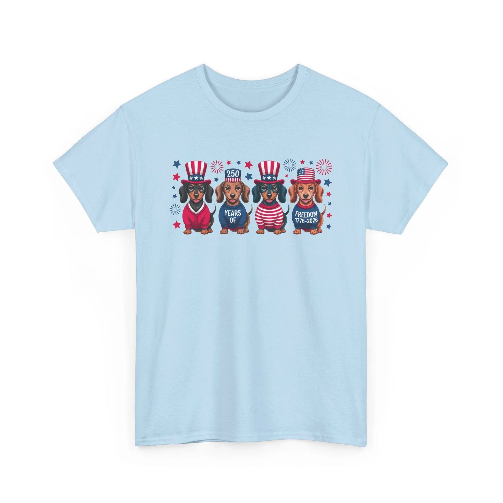 Patriotic Dachshunds Tee - Cute 4th of July Dogs in USA Hats Shirt by Printify