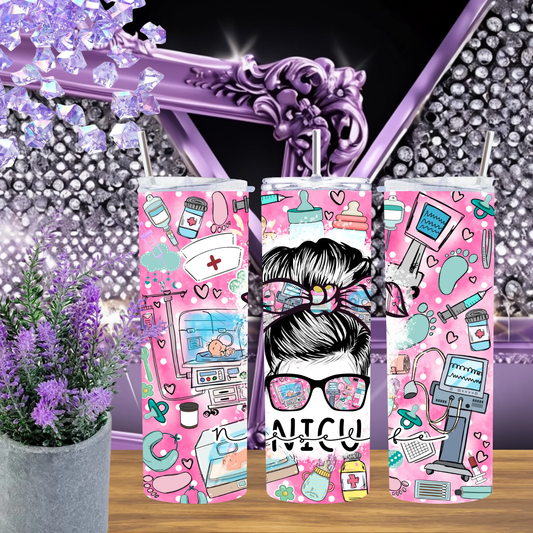 NICU Nurse 20oz Tumbler Neonatal Nurse Gift For Her Labor And Delivery Travel Mug Pink Medical Doodle Drinkware by Marie Gems