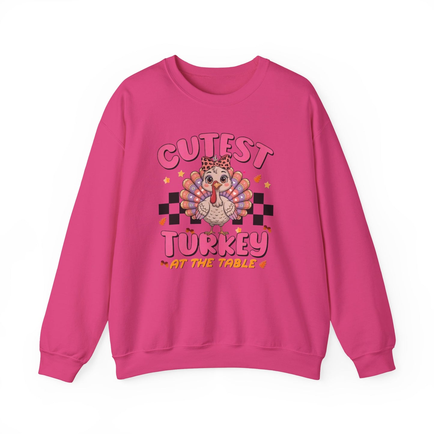 Chic Retro Turkey Thanksgiving Sweatshirt: Cutest At The Table – Cozy Crewneck in Purple, Pink, & More Colors for Holiday Family Gatherings
