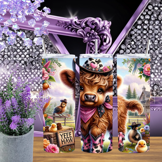 Highland Cow 20oz Tumbler Yee Haw Western Cowgirl Travel Mug Cute Baby Cow Gift For Her Country Style Drinkware by Marie Gems