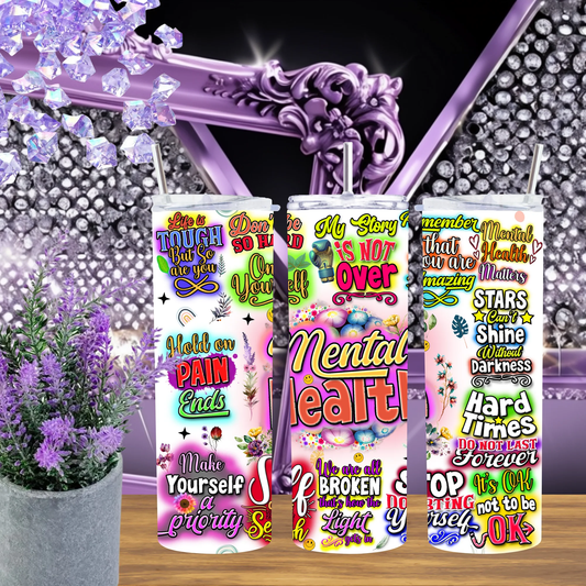 Mental Health Matters 20oz Tumbler With Self Care Affirmations, Motivational Gift, Positive Vibes Mug, Break The Stigma by Marie Gems