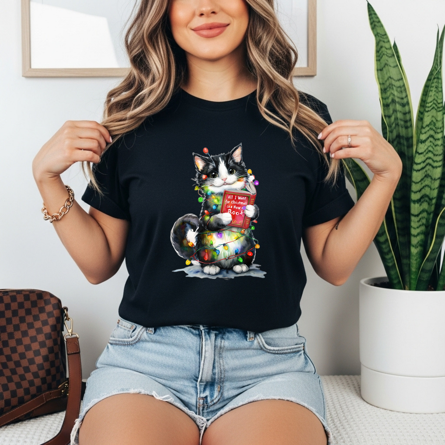 All I Want for Christmas Is Food Cat T-Shirt, Christmas Cat Lover Shirt, Cute Cat Holiday Tee, Funny Holiday Gift, Comfort Colors