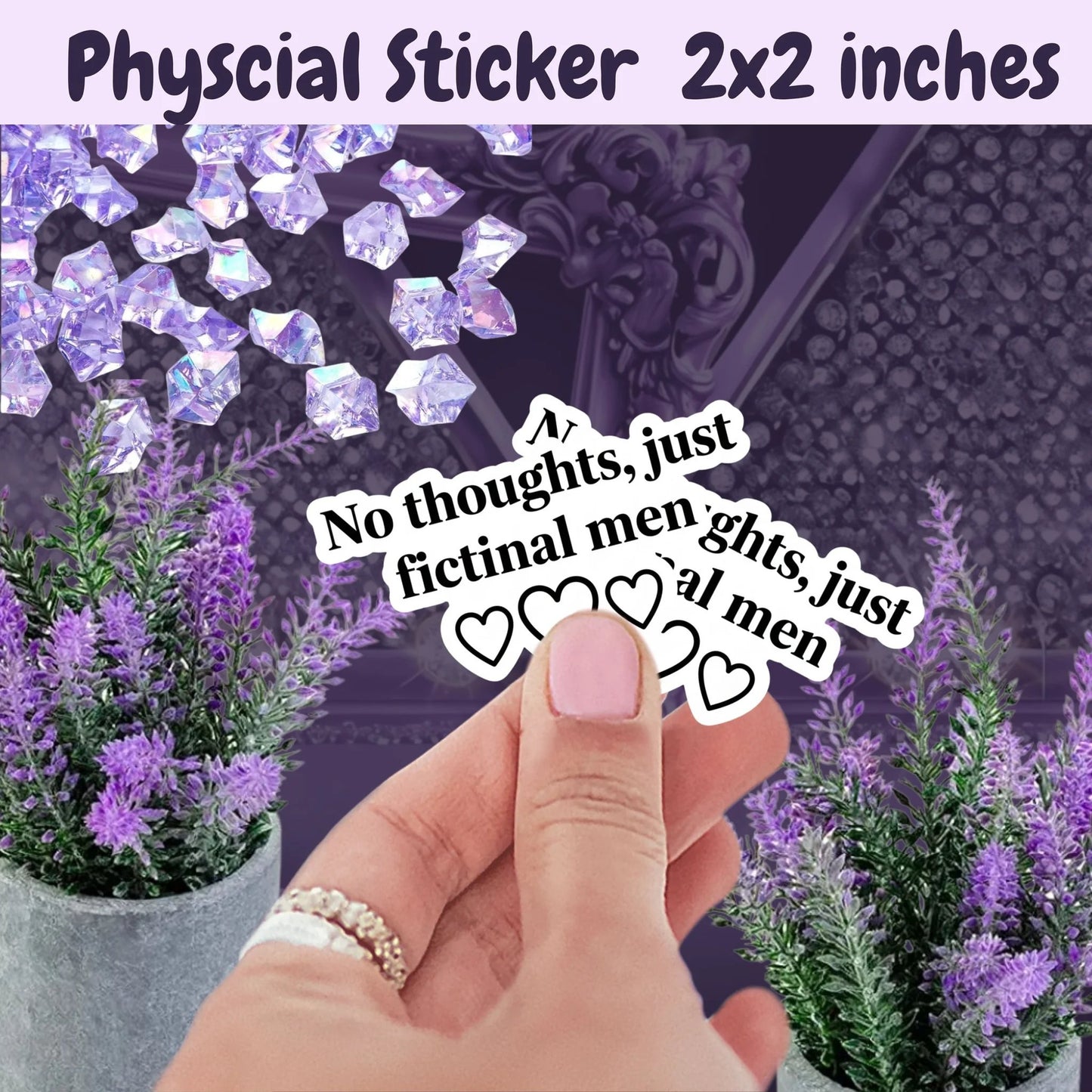 Fictional Men No Thoughts Just Fictional Men Sticker With White Outline And Hearts Funny BookTok Reader Sticker by Marie Gems