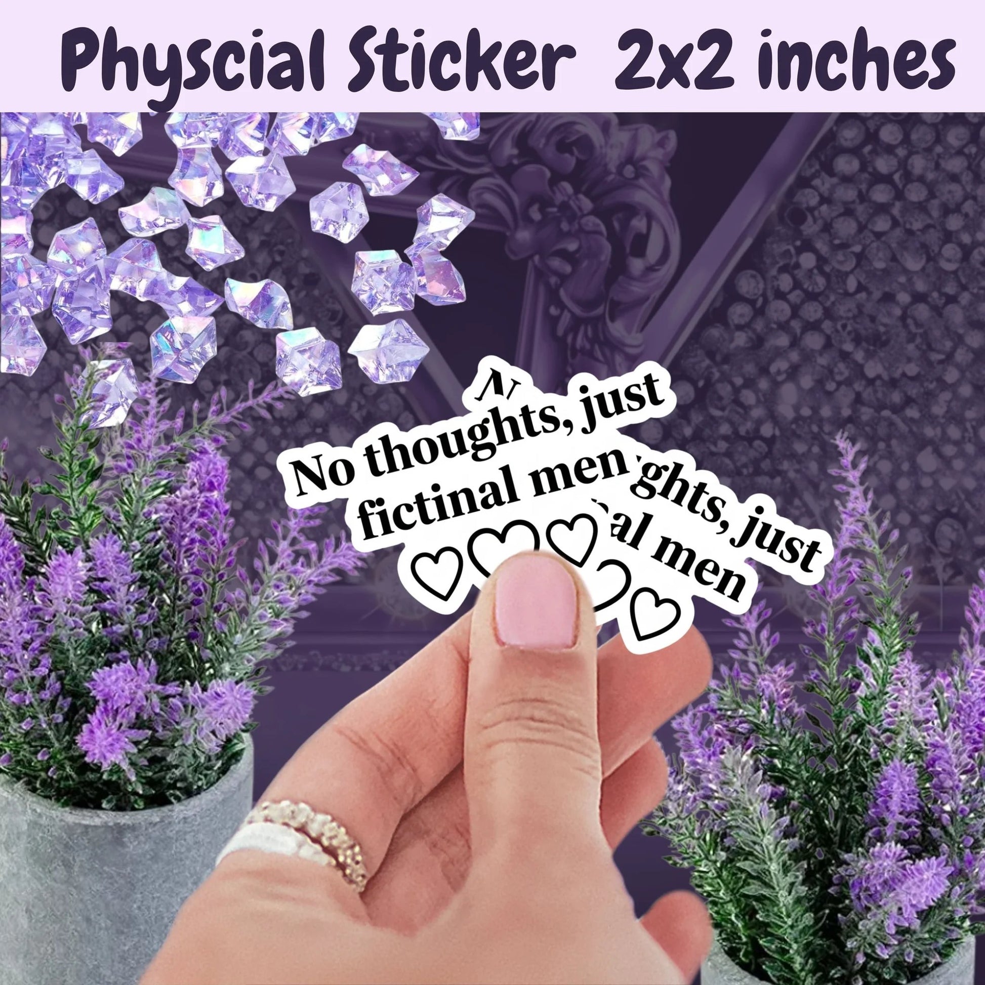 Fictional Men No Thoughts Just Fictional Men Sticker With White Outline And Hearts Funny BookTok Reader Sticker by Marie Gems