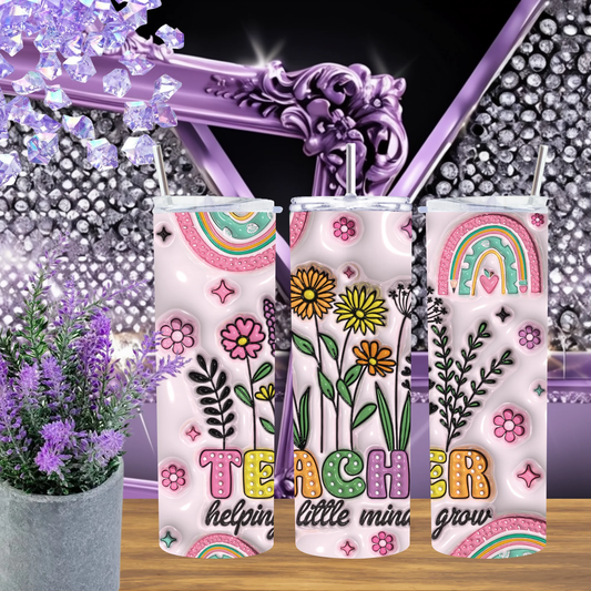 Teacher 20oz Tumbler Helping Little Minds Grow End Of Year Gift Preschool Appreciation Retro Floral School Cup by Marie Gems