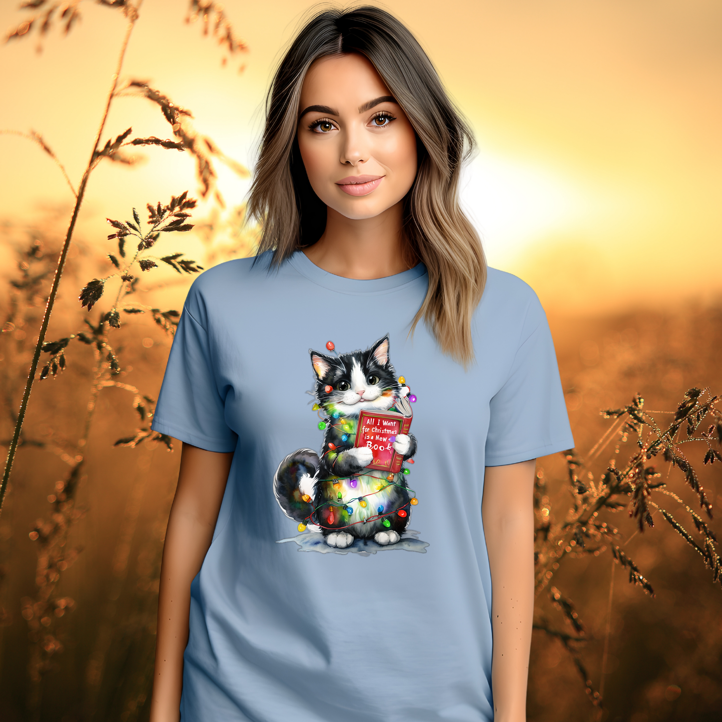 All I Want for Christmas Is Food Cat T-Shirt, Christmas Cat Lover Shirt, Cute Cat Holiday Tee, Funny Holiday Gift, Comfort Colors