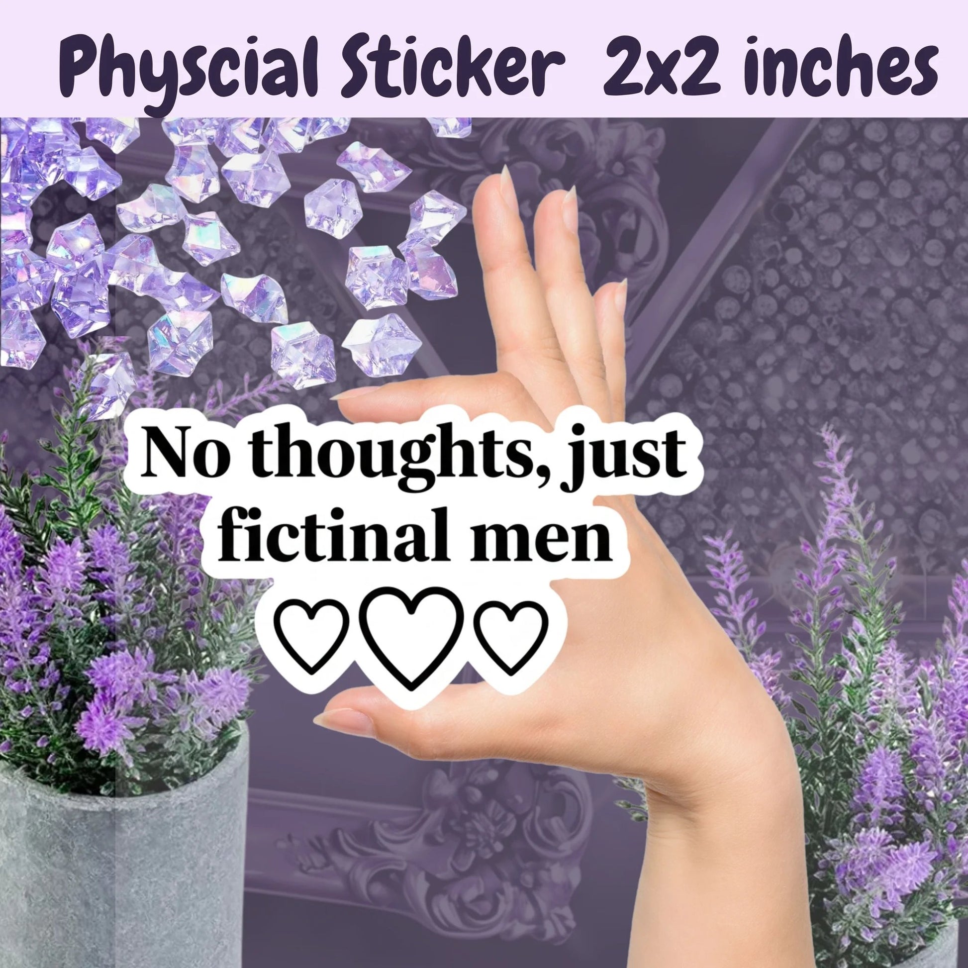 Fictional Men No Thoughts Just Fictional Men Sticker With White Outline And Hearts Funny BookTok Reader Sticker by Marie Gems