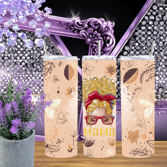 Boho Mama 20oz Tumbler With Butterfly Scribble Art Minimalist Earth Tone Travel Mug Gift For Her New Mom by Marie Gems