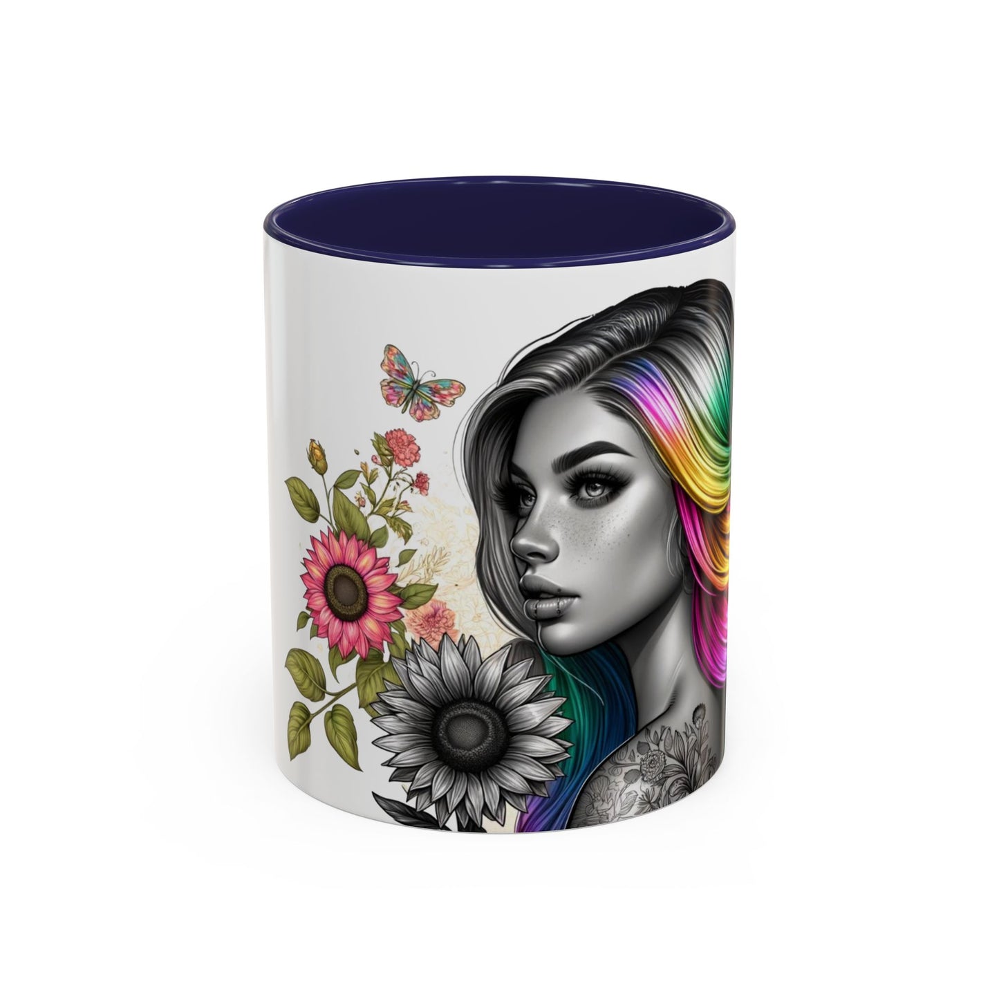 Colorful Floral Art Accent Coffee Mug - 11oz & 15oz